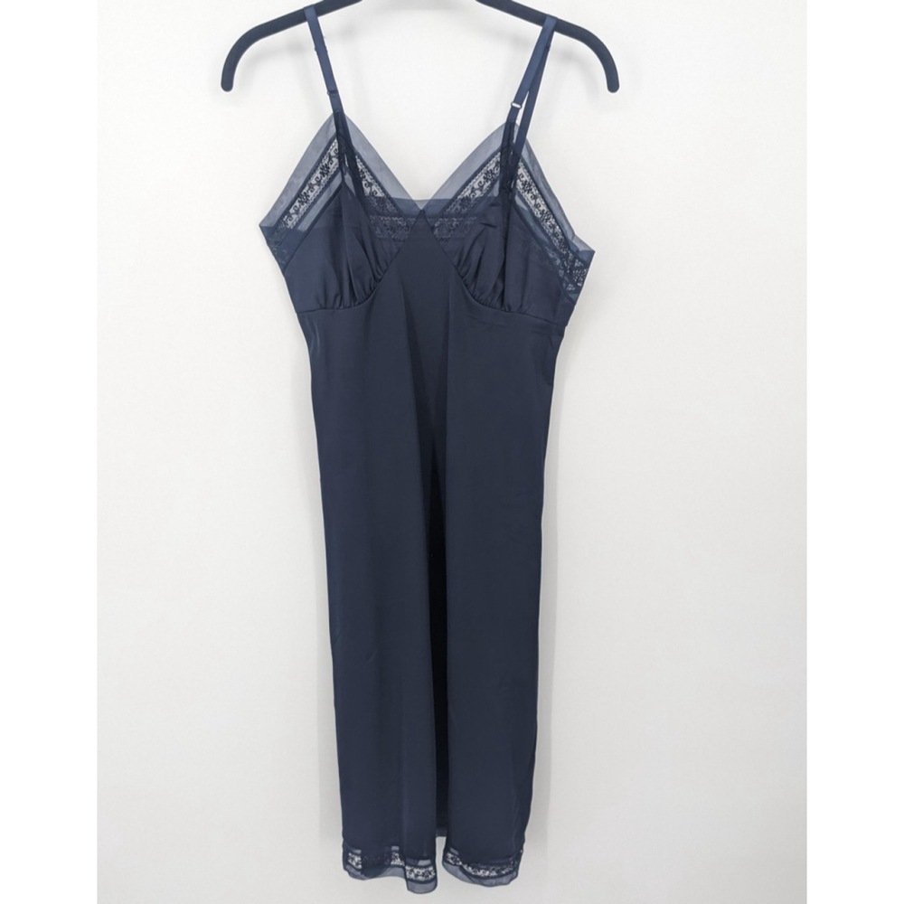 Vintage Slip Dress Womens Small Navy Blue Lace Trim Adjustable Straps Midi‎ Y2K